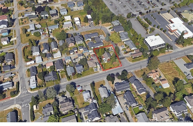 2927 Orleans St, Bellingham, WA 98226 - aerial view of property and surrounding area featuring property parcel outlined and nearby suburban area