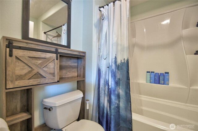 111 E Martin St, Elma, WA 98541 - bathroom featuring toilet and shower / bathtub combination with curtain