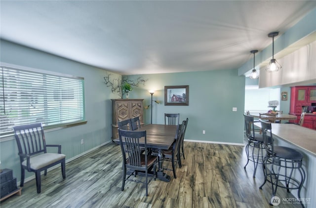 111 E Martin St, Elma, WA 98541 - dining space with dark wood-style flooring, a wealth of natural light, and baseboards