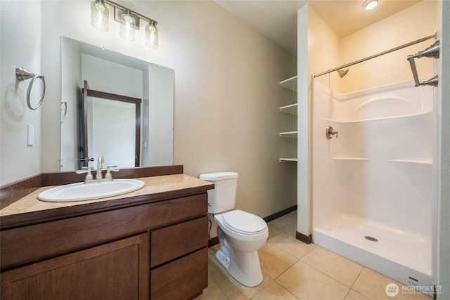 10 Spring Canyon Rd, Orondo, WA 98843 - full bath with a stall shower, vanity, toilet, and tile patterned floors