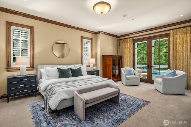 2045 250th Pl NE, Sammamish, WA 98074 - bedroom with carpet floors, french doors, access to exterior, and crown molding