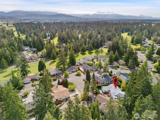 birds eye view of property with a mountain view and a residential view