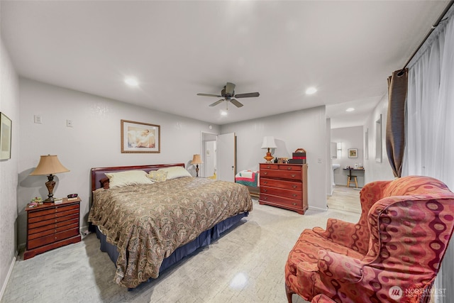 6874 Golf View Dr, Lynden, WA 98264 - bedroom featuring recessed lighting, ceiling fan, light carpet, and baseboards