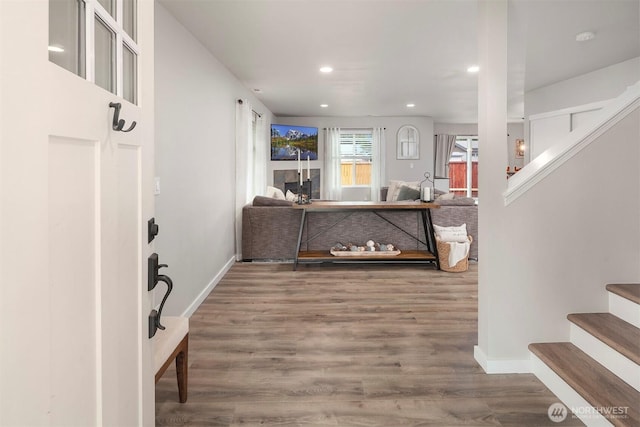 29058 215th Pl SE, Kent, WA 98042 - foyer with stairway, wood finished floors, baseboards, and recessed lighting