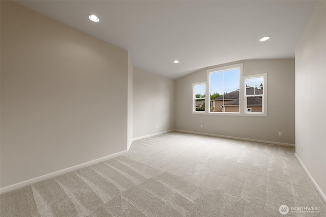 unfurnished room with carpet, baseboards, and recessed lighting