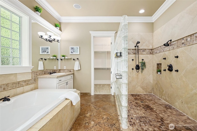 8380 SE 43rd St, Mercer Island, WA 98040 - bathroom featuring crown molding, a healthy amount of sunlight, and a tile shower