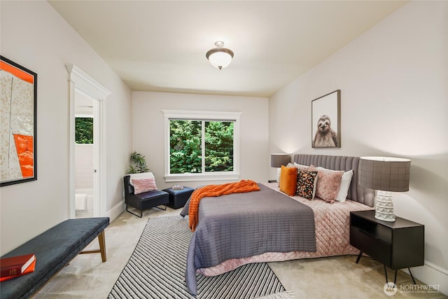 8380 SE 43rd St, Mercer Island, WA 98040 - bedroom with light colored carpet, connected bathroom, and baseboards
