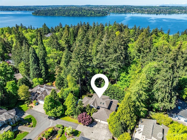 8380 SE 43rd St, Mercer Island, WA 98040 - drone / aerial view with a water view and a wooded view