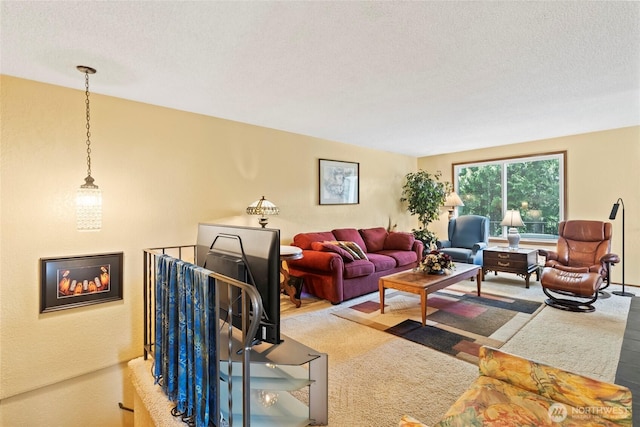 living room featuring a textured ceiling