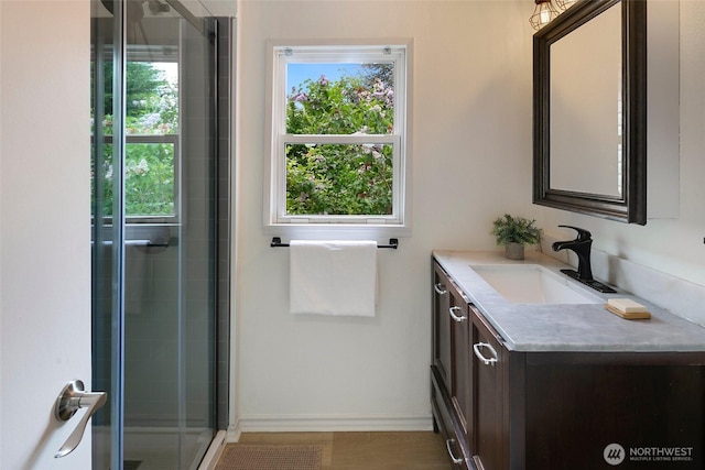 12635 Beacon Ave S, Seattle, WA 98178 - full bath with vanity, a shower stall, and baseboards