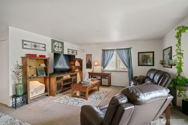 living area with light carpet