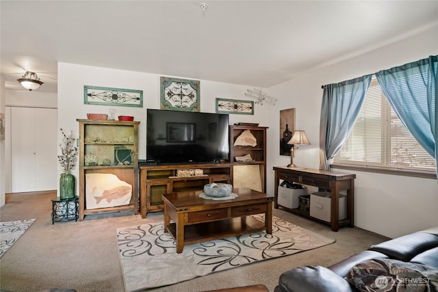 living room featuring carpet flooring