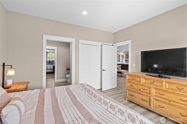419 Edgewater Way SW, Mattawa, WA 99349 - bedroom with light wood-type flooring, recessed lighting, and a closet