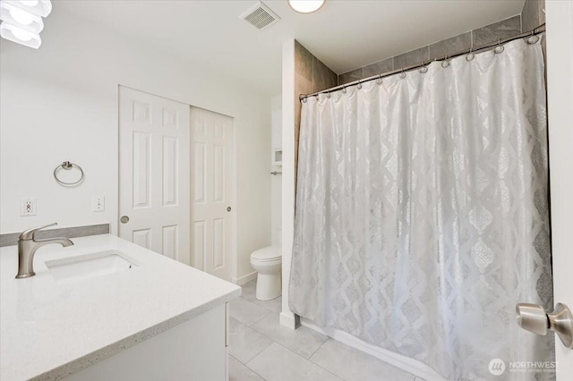 16886 Wales St SE, Monroe, WA 98272 - bathroom featuring vanity, toilet, a shower with curtain, and tile patterned flooring