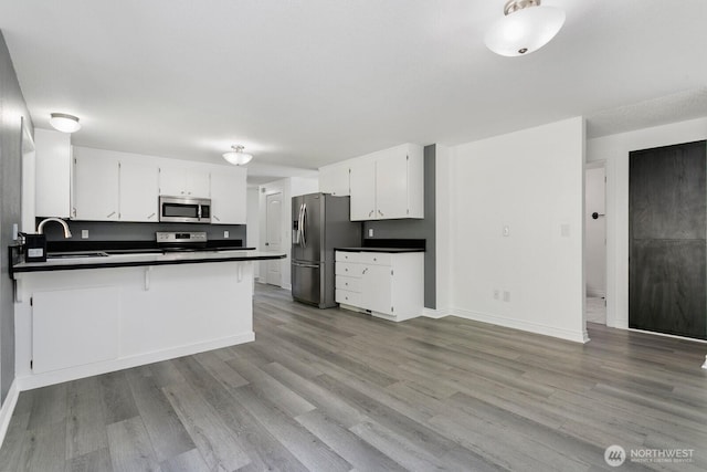 15221 42nd Ave E, Tacoma, WA 98446 - kitchen with stainless steel appliances, dark countertops, a sink, and light wood-style flooring