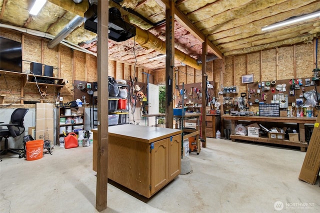 below grade area with a workshop area