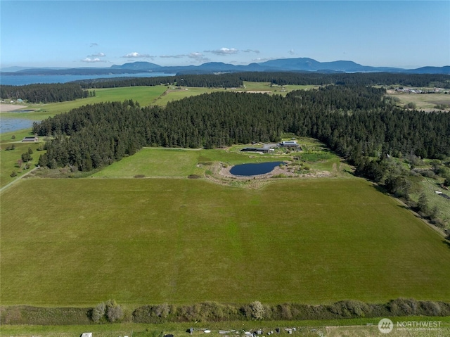 5621 Fisherman Bay Rd, Lopez Island, WA 98261 - drone / aerial view of a water and mountain view and a heavily wooded area