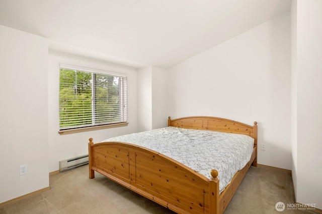 1140 N 92nd Unit B, Seattle, WA 98103 - bedroom with light carpet, a baseboard radiator, and baseboards