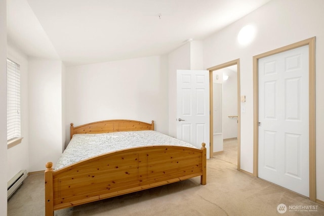 1140 N 92nd Unit B, Seattle, WA 98103 - bedroom with light colored carpet, a baseboard radiator, and baseboards