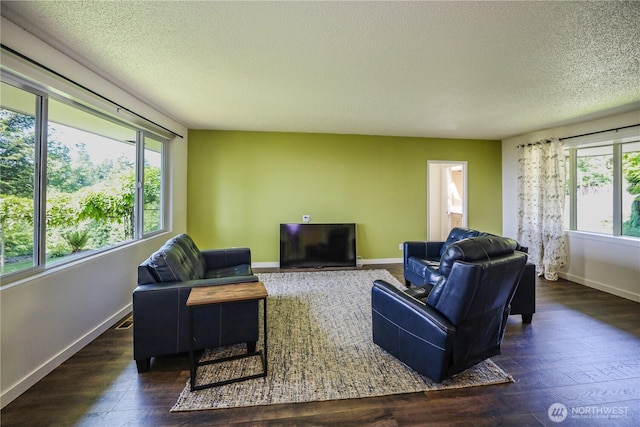 1234 Friedlander Dr, Aberdeen, WA 98520 - living room featuring a textured ceiling, baseboards, and wood-type flooring