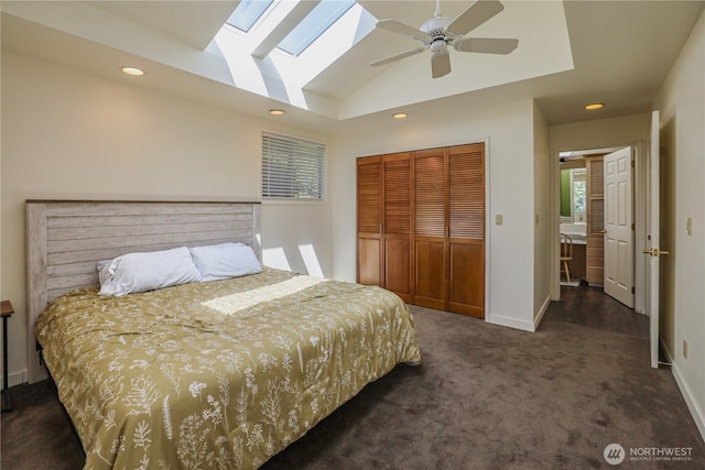 1234 Friedlander Dr, Aberdeen, WA 98520 - bedroom with carpet flooring, a closet, a skylight, recessed lighting, and baseboards