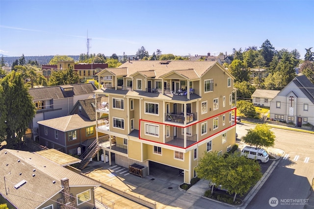 1215 Lawrence St Unit 201, Port Townsend, WA 98368 - aerial view of property and surrounding area with property boundaries highlighted