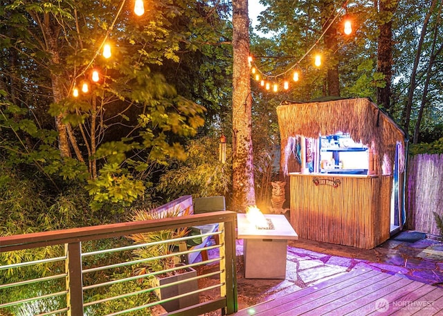 deck with a fire pit