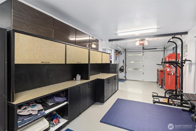 garage with a garage door opener