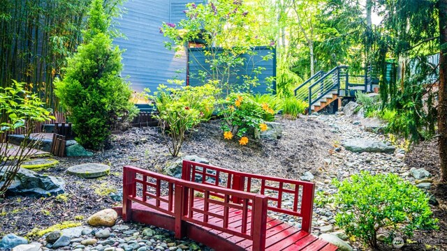 view of yard with a deck