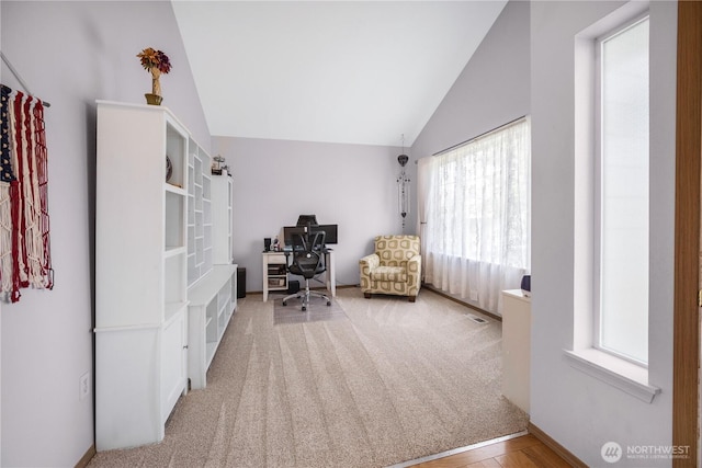 9006 190th St E, Puyallup, WA 98375 - sitting room with vaulted ceiling, an office area, and carpet