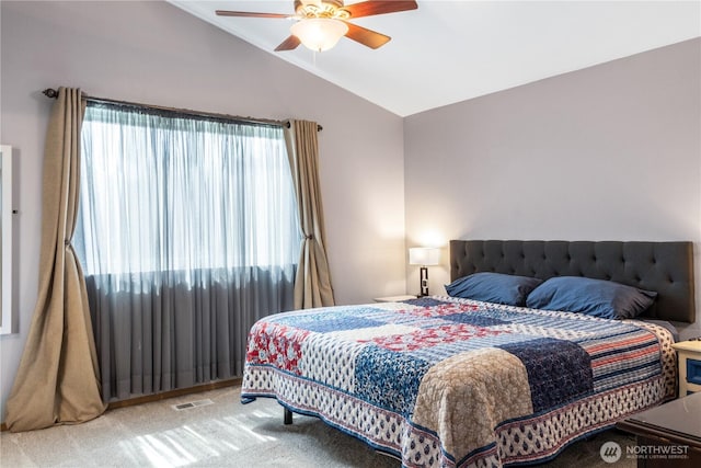 9006 190th St E, Puyallup, WA 98375 - carpeted bedroom featuring vaulted ceiling and a ceiling fan