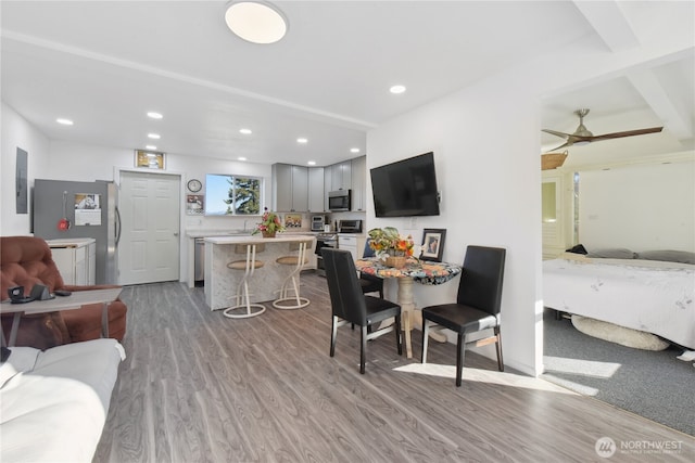 11 Ridge Loop Rd, Cle Elum, WA 98922 - living area with wood finished floors, recessed lighting, ceiling fan, and electric panel