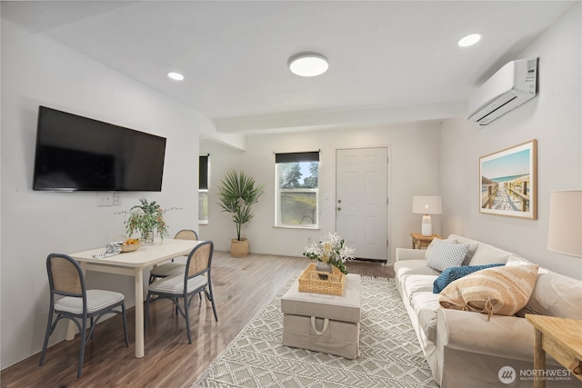 11 Ridge Loop Rd, Cle Elum, WA 98922 - living room with a wall mounted air conditioner, wood finished floors, and recessed lighting