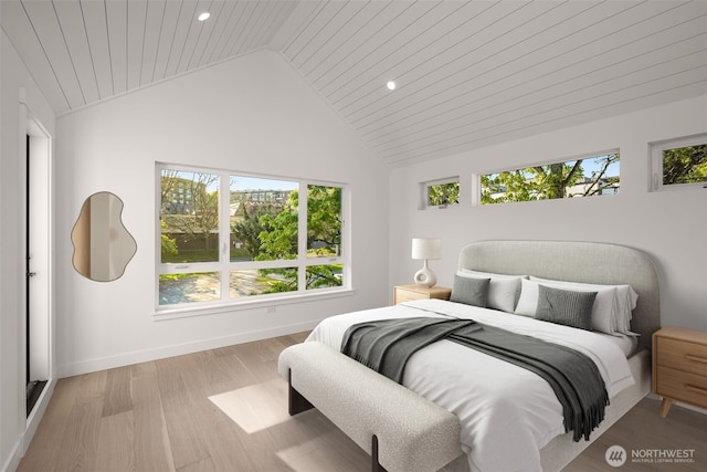 1625B 21st Ave, Seattle, WA 98122 - bedroom featuring recessed lighting, wood finished floors, baseboards, wooden ceiling, and high vaulted ceiling