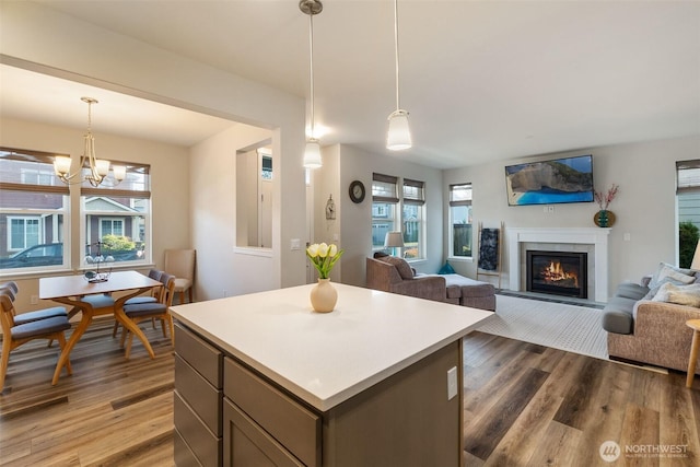 3215 64th Ln SW, Olympia, WA 98512 - kitchen with plenty of natural light, wood finished floors, and a glass covered fireplace