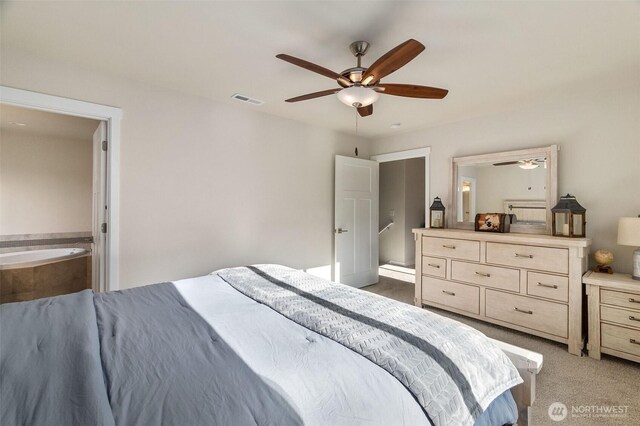 3215 64th Ln SW, Olympia, WA 98512 - bedroom featuring light colored carpet, a ceiling fan, and visible vents
