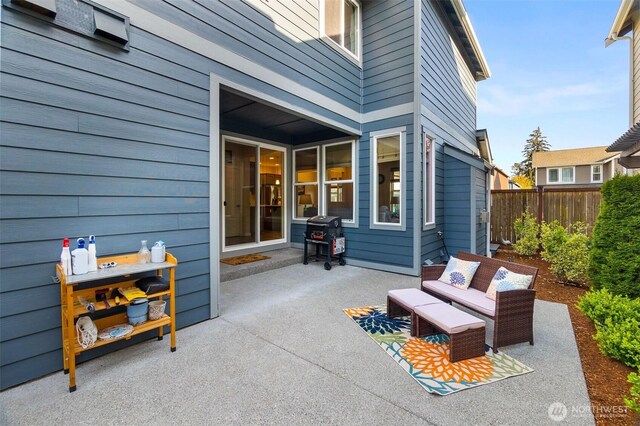 3215 64th Ln SW, Olympia, WA 98512 - view of patio / terrace featuring fence, an outdoor living space, and grilling area