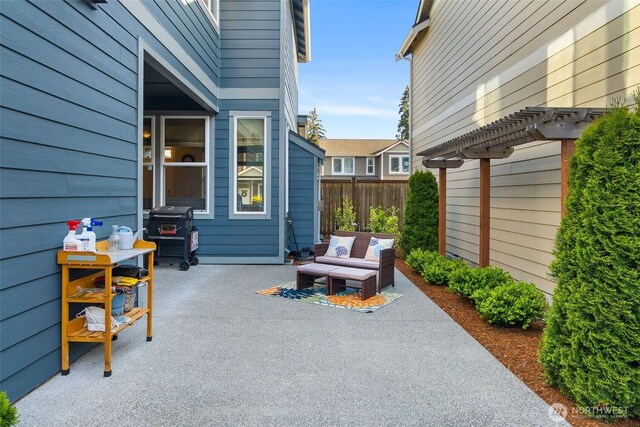3215 64th Ln SW, Olympia, WA 98512 - view of patio / terrace featuring a pergola, grilling area, fence, and outdoor lounge area