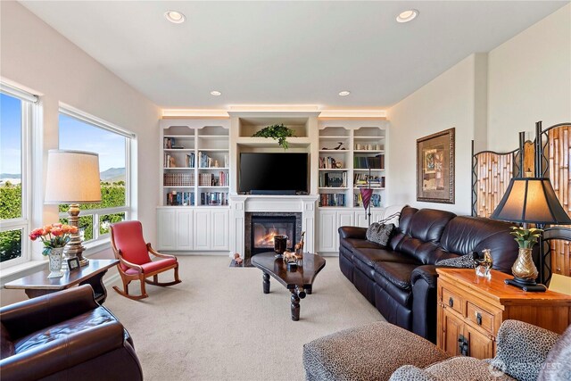 1552 Huntwood Ln, East Wenatchee, WA 98802 - carpeted living area with recessed lighting and a glass covered fireplace