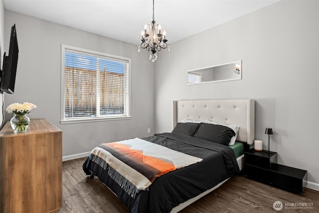 4002 33rd St NE, Tacoma, WA 98422 - bedroom featuring wood finished floors, a chandelier, and baseboards