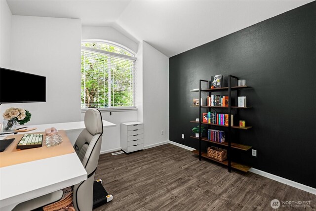 4002 33rd St NE, Tacoma, WA 98422 - office featuring lofted ceiling, wood finished floors, and baseboards