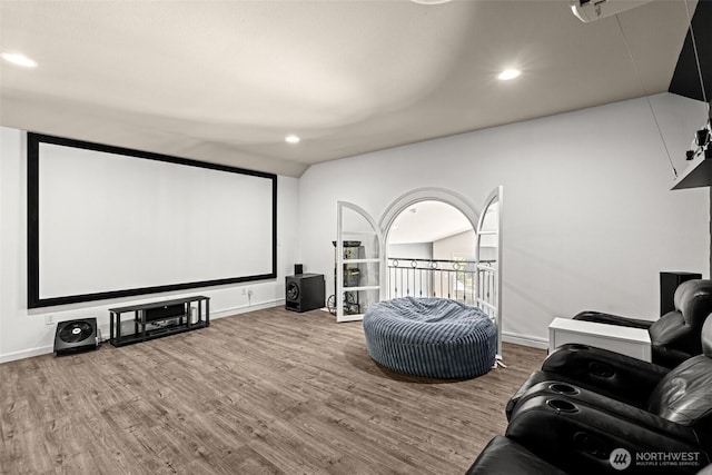 4002 33rd St NE, Tacoma, WA 98422 - home theater room featuring wood finished floors, recessed lighting, and baseboards