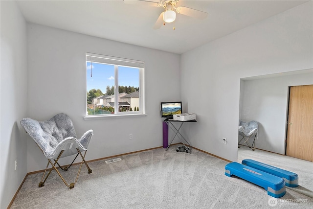 17915 69th Avenue Ct E, Puyallup, WA 98375 - sitting room featuring carpet, ceiling fan, and baseboards