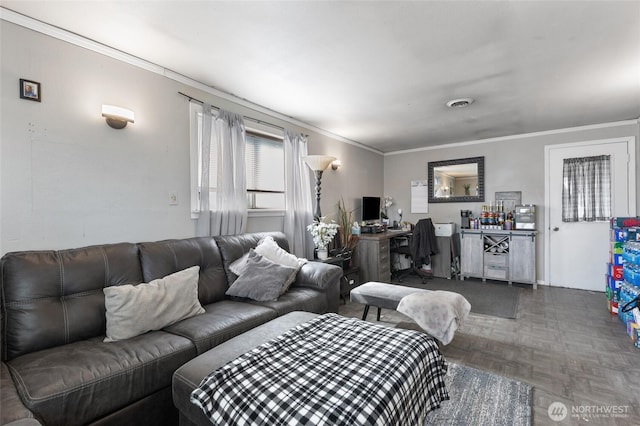 322 W 8th St, Warden, WA 98857 - living area featuring ornamental molding and an office area