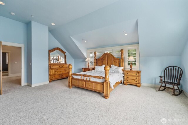 1005 Cavalero Rd, Camano Island, WA 98282 - carpeted bedroom with baseboards and vaulted ceiling