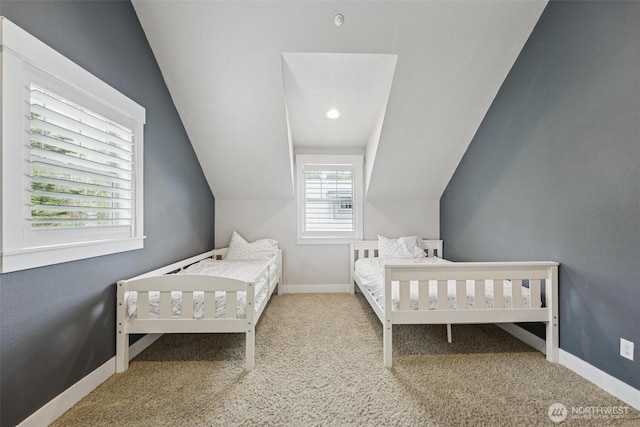 1005 Cavalero Rd, Camano Island, WA 98282 - bedroom with lofted ceiling, baseboards, and carpet floors
