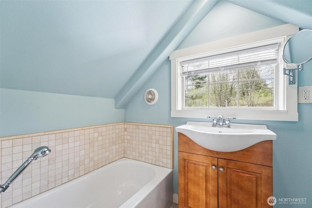 1005 Cavalero Rd, Camano Island, WA 98282 - full bath featuring lofted ceiling, vanity, and a bath