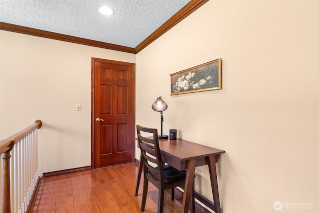7117 NE 176th Ave, Vancouver, WA 98682 - office space with a textured ceiling, ornamental molding, wood-type flooring, and recessed lighting