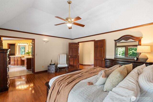 7117 NE 176th Ave, Vancouver, WA 98682 - bedroom with vaulted ceiling, light wood finished floors, connected bathroom, and ceiling fan