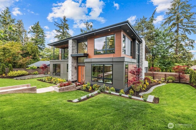 8458 NE 9th St, Medina, WA 98039 - view of front of property with a balcony and a vegetable garden